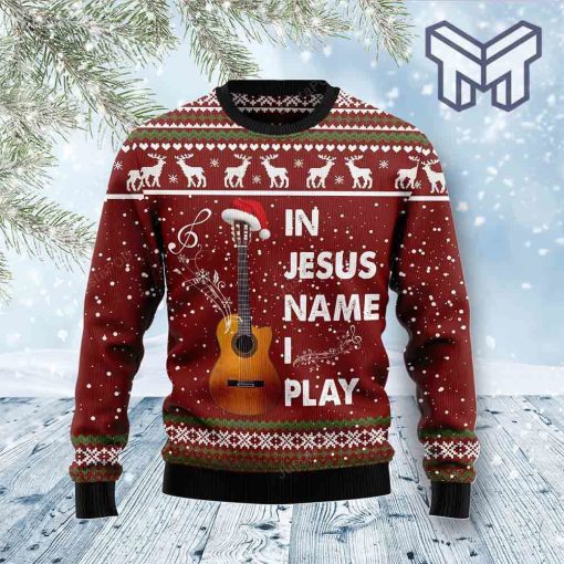 In Jesus Name I Play Guitar Christmas All Over Print Ugly Christmas Sweater