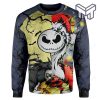 Jack Skellington Halloween And Grinch Christmas Sweatshirt All Over Print Ugly Christmas Sweater