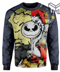 Jack Skellington Halloween And Grinch Christmas Sweatshirt All Over Print Ugly Christmas Sweater