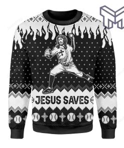 Jesus Saves Baseball All Over Print Ugly Christmas Sweater