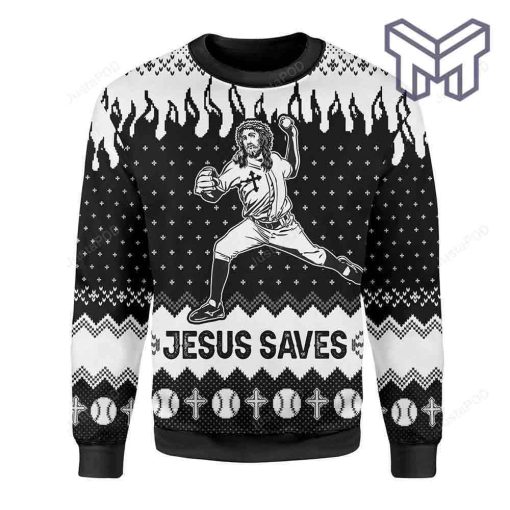 Jesus Saves Baseball All Over Print Ugly Christmas Sweater