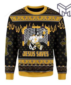 Jesus Saves Hockey All Over Print Ugly Christmas Sweater