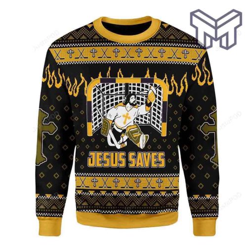 Jesus Saves Hockey All Over Print Ugly Christmas Sweater