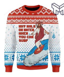 Jesus Surfing All Over Print Ugly Christmas Sweater