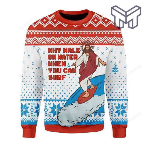 Jesus Surfing All Over Print Ugly Christmas Sweater