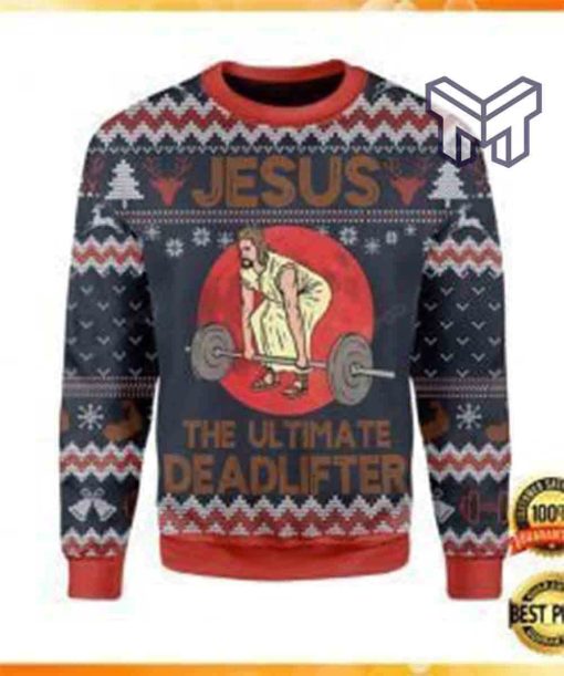 Jesus The Ultimate Deadlifter All Over Print Ugly Christmas Sweater