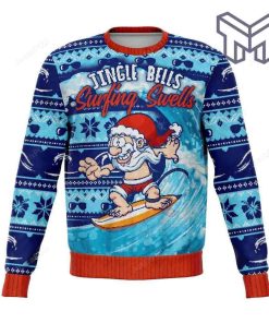 Jingle Bells Surfing Swells All Over Print Ugly Christmas Sweater