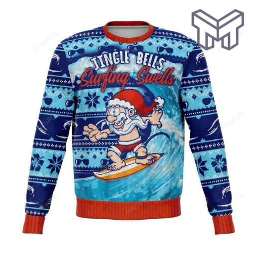 Jingle Bells Surfing Swells All Over Print Ugly Christmas Sweater