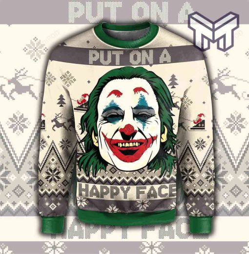 Joker Put On A Happy Face All Over Print Ugly Christmas Sweater