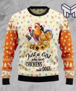 Just A Girl Who Loves Chickens And Dogs Christmas All Over Print Ugly Christmas Sweater