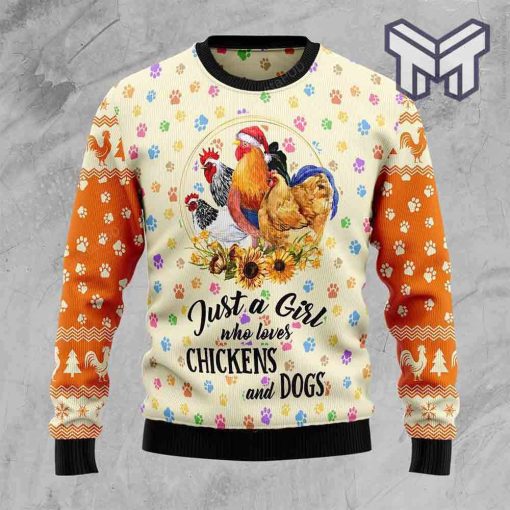 Just A Girl Who Loves Chickens And Dogs Christmas All Over Print Ugly Christmas Sweater