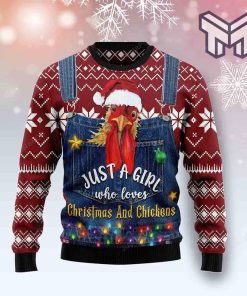 Just A Girl Who Loves Christmas And Chickens Christmas All Over Print Ugly Christmas Sweater