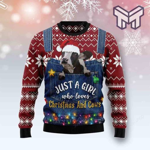 Just A Girl Who Loves Christmas And Cows Christmas All Over Print Ugly Christmas Sweater