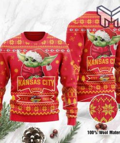 Kansas City Chiefs Cute Baby Yoda Grogu All Over Print Ugly Christmas Sweater