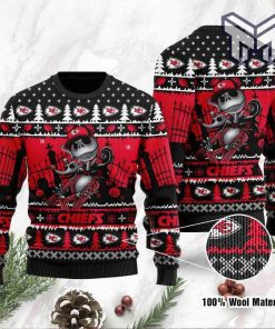 Kansas City Chiefs Jack Skellington Halloween Holiday Party All Over Print Ugly Christmas Sweater