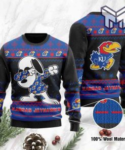 Kansas Jayhawks Snoopy Dabbing All Over Print Ugly Christmas Sweater