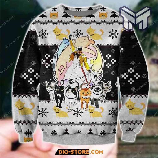 Knitting Pattern Freddie Mercury And His Cats For Unisex Christmas All Over Print Ugly Christmas Sweater