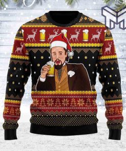 Leo Laughing Meme Drinking Bear All Over Print Ugly Christmas Sweater