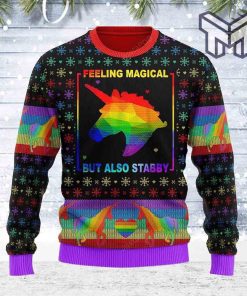 Lgbt Unicorn Feeling Magical But Also Stabby All Over Print Ugly Christmas Sweater