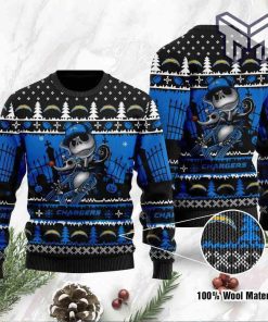 los-angeles-chargers-jack-skellington-halloween-holiday-party-all-over-print-ugly-christmas-sweater