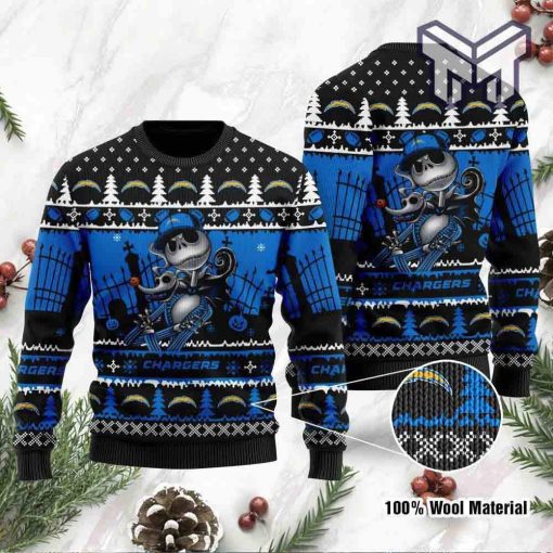 los-angeles-chargers-jack-skellington-halloween-holiday-party-all-over-print-ugly-christmas-sweater