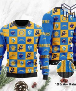 Los Angeles Chargers Logo Checkered Flannel All Over Print Ugly Christmas Sweater