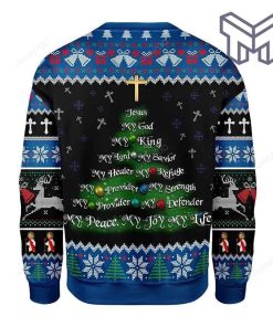 Christmas Tree Reindeer And Bells Jesus My Lord My King, My Savior My Healer Gearhomies For Unisex Christmas All Over Print Ugly Christmas Sweater