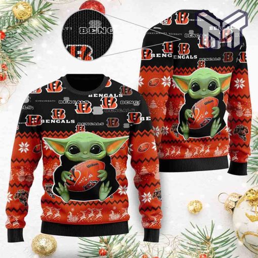 Cincinnati Bengals Baby Yoda Shirt For American Football Fans All Over Print Ugly Christmas Sweater