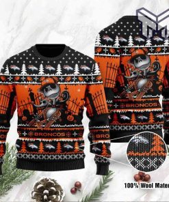 Denver Broncos Jack Skellington Halloween Holiday Party All Over Print Ugly Christmas Sweater