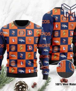 Denver Broncos Logo Checkered Flannel Design All Over Print Ugly Christmas Sweater