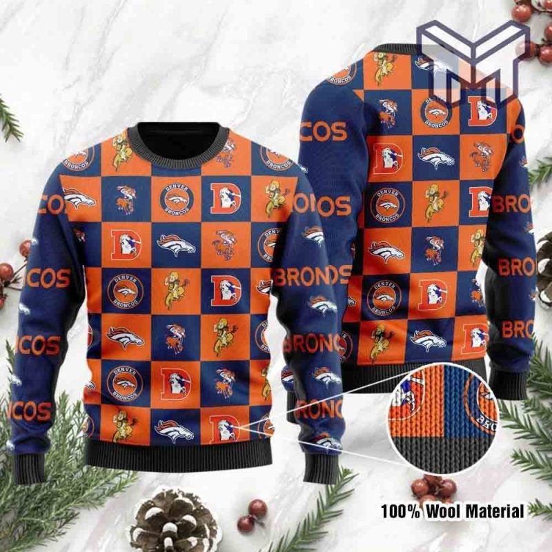 Denver Broncos Logo Checkered Flannel Design All Over Print Ugly Christmas Sweater