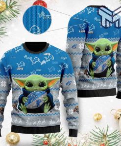 Detroit Lions Baby Yoda All Over Print Ugly Christmas Sweater