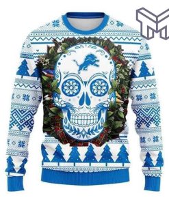 detroit-lions-skull-flower-all-over-print-ugly-christmas-sweater