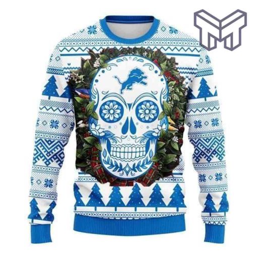 detroit-lions-skull-flower-all-over-print-ugly-christmas-sweater
