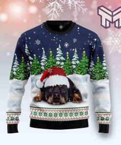 dreaming-rottweiler-under-snow-christmas-all-over-print-ugly-christmas-sweater