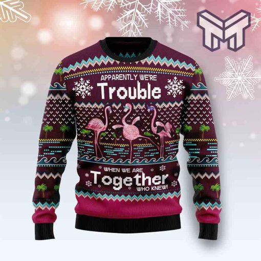 flamingo-trouble-together-all-over-print-ugly-christmas-sweater