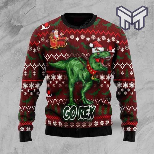 go-rex-santa-sleigh-dinasour-all-over-print-ugly-christmas-sweater