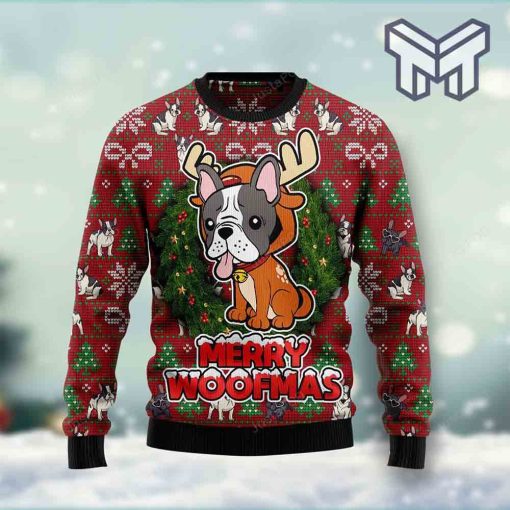 Bulldog Reindeer Merry Woofmas All Over Print Ugly Christmas Sweater