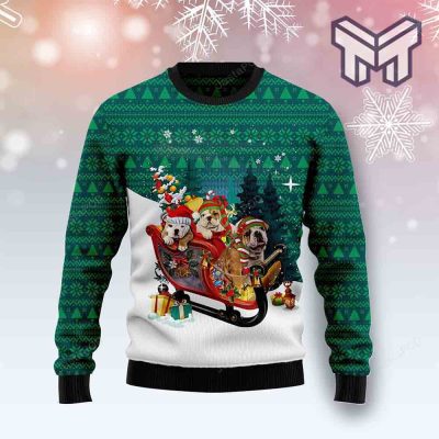 Bulldog Sleigh Drive All Over Print Ugly Christmas Sweater