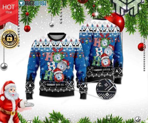 Cardiff City F.C Ho Ho Ho All Over Print Ugly Christmas Sweater