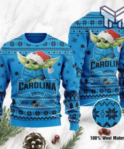 Carolina Panthers Cute Baby Yoda Grogu All Over Print Ugly Christmas Sweater