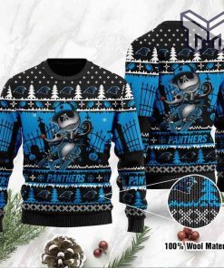 Carolina Panthers Jack Skellington Halloween All Over Print Ugly Christmas Sweater