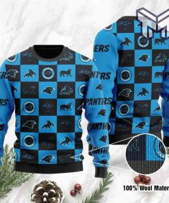 Carolina Panthers Logo Checkered Flannel Design All Over Print Ugly Christmas Sweater