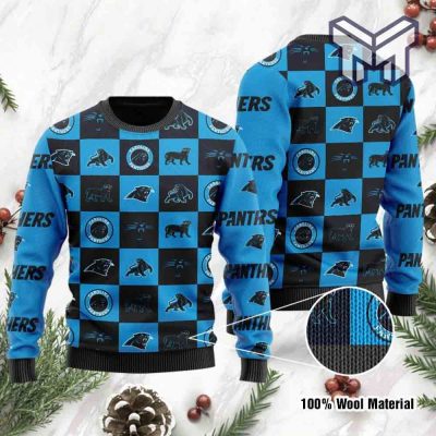 Carolina Panthers Logo Checkered Flannel Design All Over Print Ugly Christmas Sweater