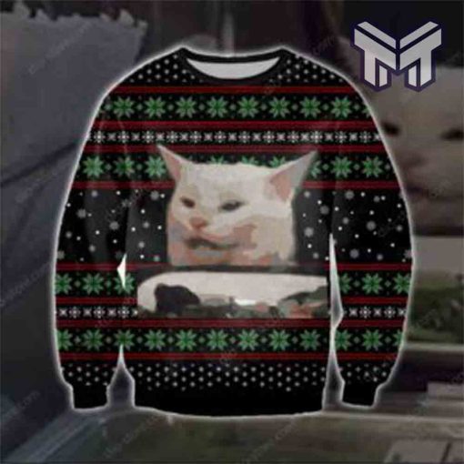 Cat Getting Yelled At Knitting All Over Print Ugly Christmas Sweater