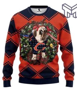 Chicago Bears Pug Dog All Over Print Ugly Christmas Sweater