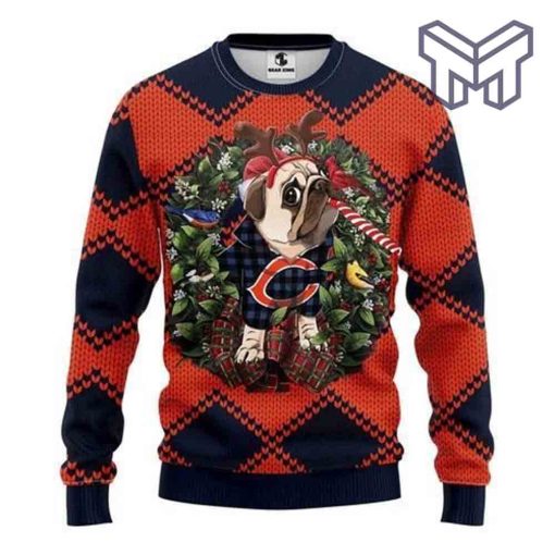 Chicago Bears Pug Dog All Over Print Ugly Christmas Sweater