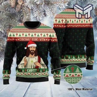 Christmas Begins With Christ Jesus All Over Print Ugly Christmas Sweater