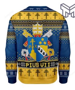 Christmas Blue Yellow Color Tree Pattern Pius VII Coat Of Arms Gearhomies For Unisex Christmas All Over Print Ugly Christmas Sweater