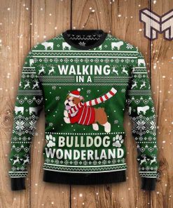 Christmas Dog Walking In A Bulldog Wonderland All Over Print Ugly Christmas Sweater